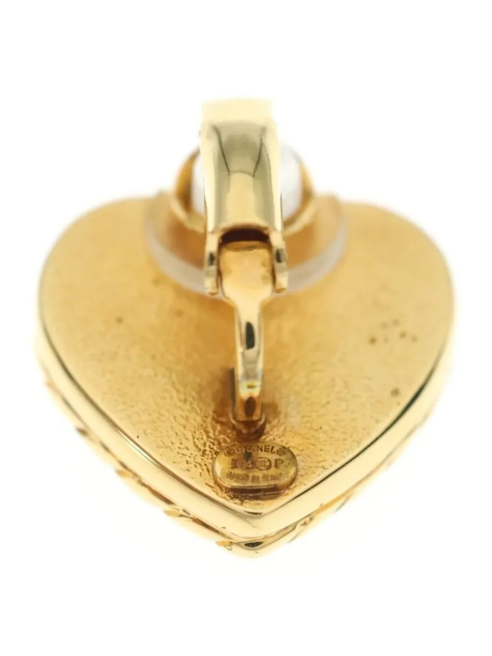 Chanel CC Logo Heart Earrings Gold Blue